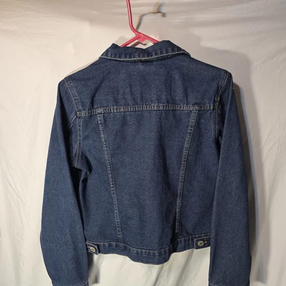Women's Dark Blue Denim Jacket with Button Front - Picture 2 of 4
